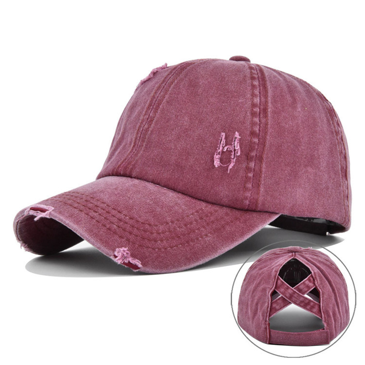 Cheap Women'S Washed Distressed Cotton Denim High Ponytail Hat Adjustable Baseball Cap wholesale