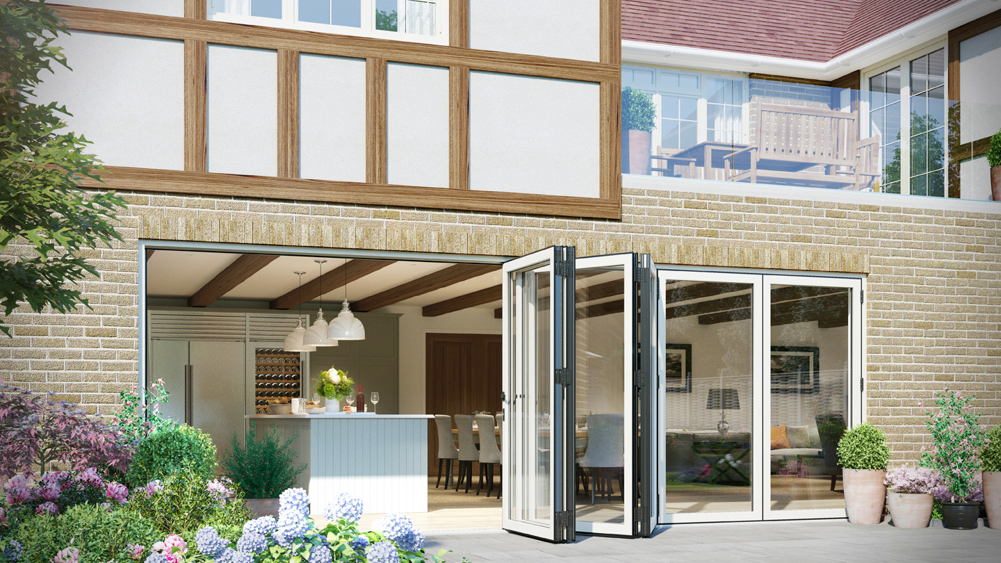 Cheap High Light Transmission aluminum bifold patio doors Wide Open For Luxury Villas wholesale