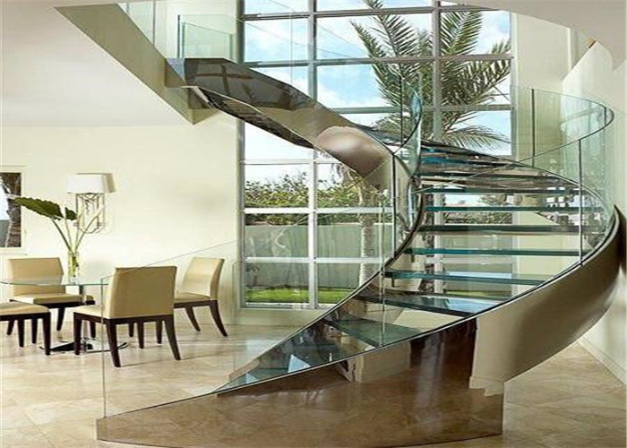 Cheap Round Curved Glass Staircase Stainless Steel Building Stairs Easy Assemblying wholesale