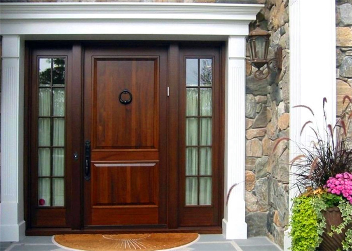 Cheap Mahogany Solid Wood Front Doors , Solid Wood Entrance Doors Tempered Glass For Villa wholesale