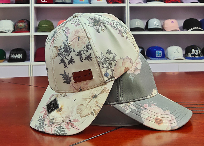 Cheap Soft Cotton Sports Dad Hats Spring Printing Flower Logo Little Metal Patch In Front wholesale