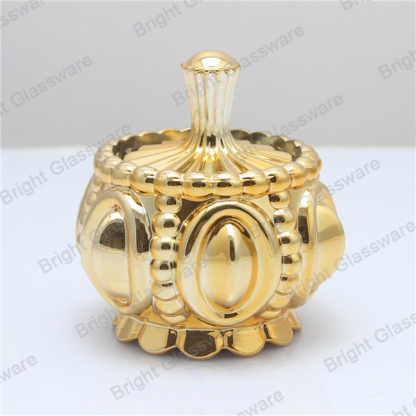 China luxury mini electroplate gold glass candle jar, gold glass container with gold lid on sale