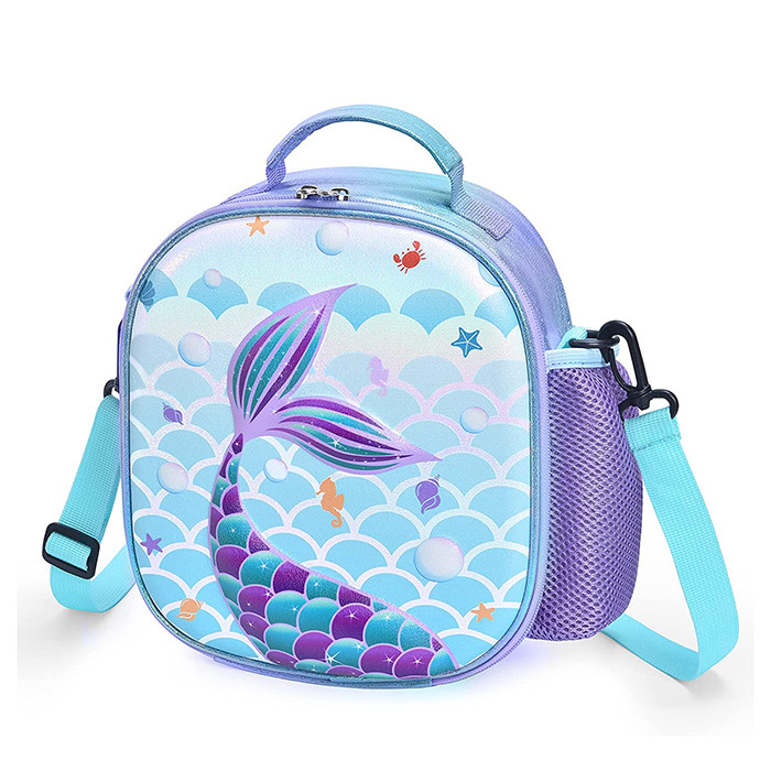 China Little Mermaid Lunch Bag 3D Insulated Lunch Bag Girls Picnic Shiny Crossbody Waterproof on sale