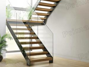 glass metal straight staircases / glass stairs / metal stairway / wood stairway