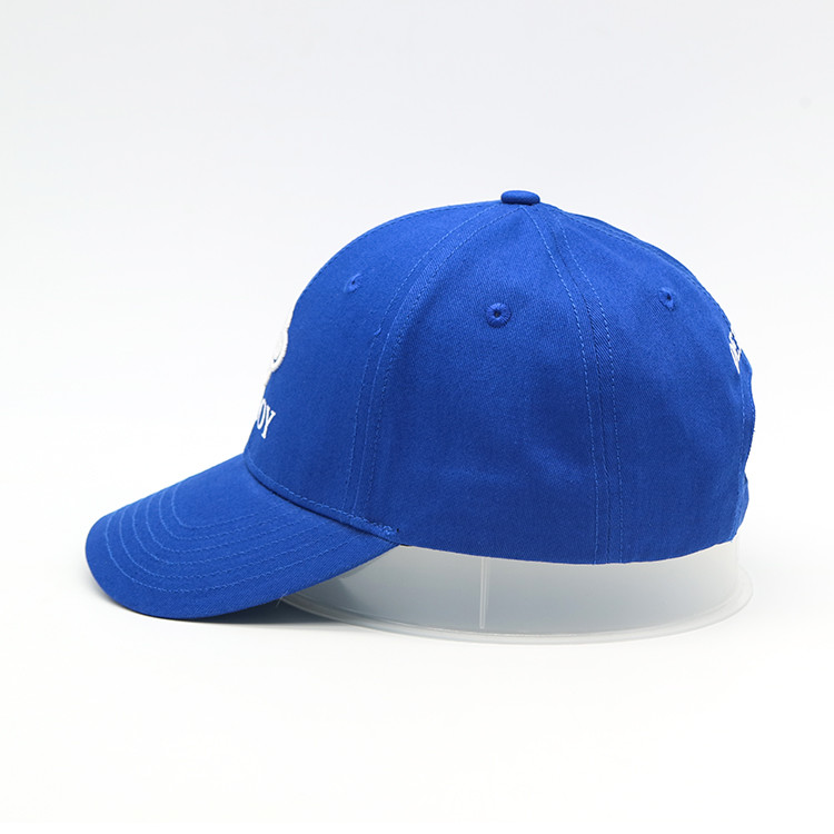 Cheap 6 Panels 3D Flat Blue Embroidered Baseball Caps 100% Cotton Twill Curved Brim Hat wholesale