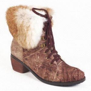 China Womens' Dress Boot, Made of Distressed Cow Suede and Matched Rabbit Hair on sale
