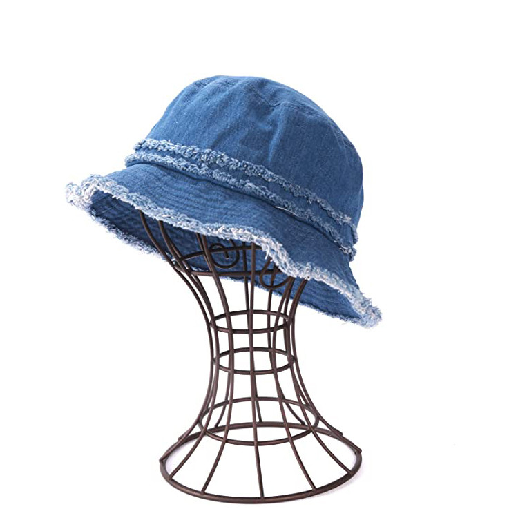China Casual Denim Fabric Fisherman Bucket Hat For Coastal Beach on sale