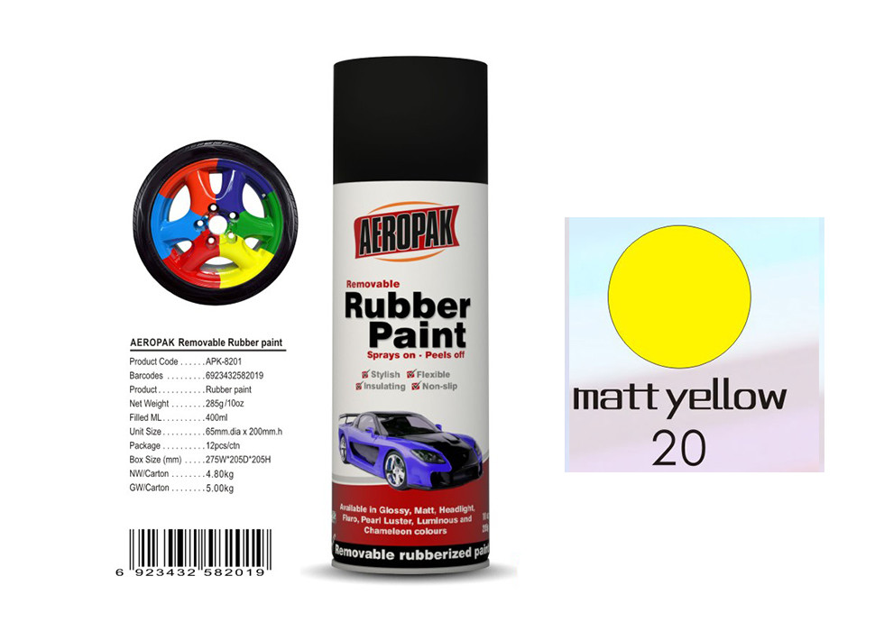 Cheap Higher Adhesive Removable Rubber Spray Paint , Matt Yellow Color Auto Spray Paint wholesale