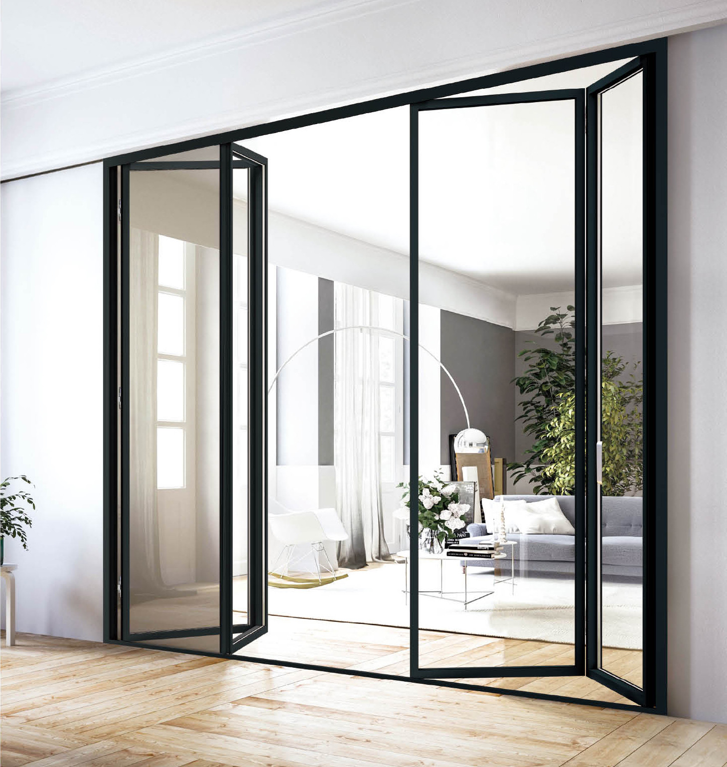 Cheap ODM Triple Glazed Aluminium Bifold Doors Lightweight Durable With Security Mesh wholesale