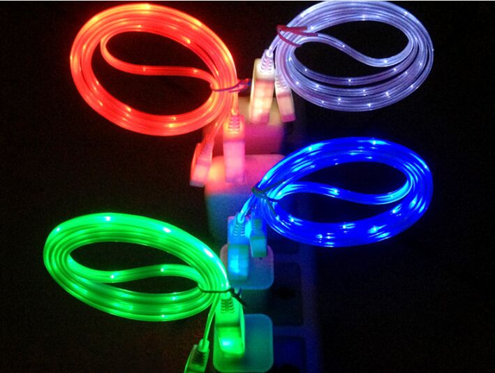 USB LED Light Cable Sync Data Charge Charging Cable Cord for iphone 6 samsung J7 Sony HTC