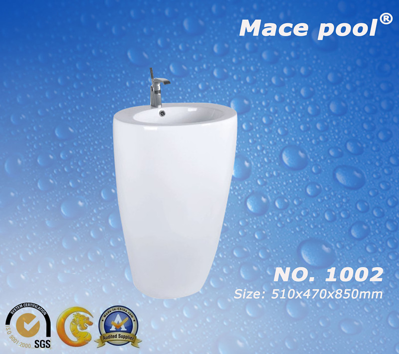 China One-Piece Pedestal Wash Basin Sanitary Wares Ceramic Sink (1002) on sale