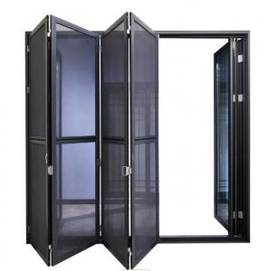 Cheap Soundproof Black Aluminium Bifold Doors , Aluminum Mosquito Net Door wholesale
