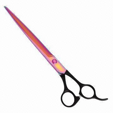 Cheap Pet grooming scissor, dual-color coating, made of SUS440C stainless steel, convex edge blade wholesale