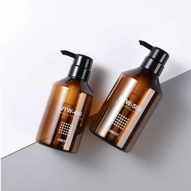 Cheap Refillable Sloping Shoulder Cosmetic Spray Bottles Shower Gel Shampoo Plastic Bottle 350ml 500ml wholesale