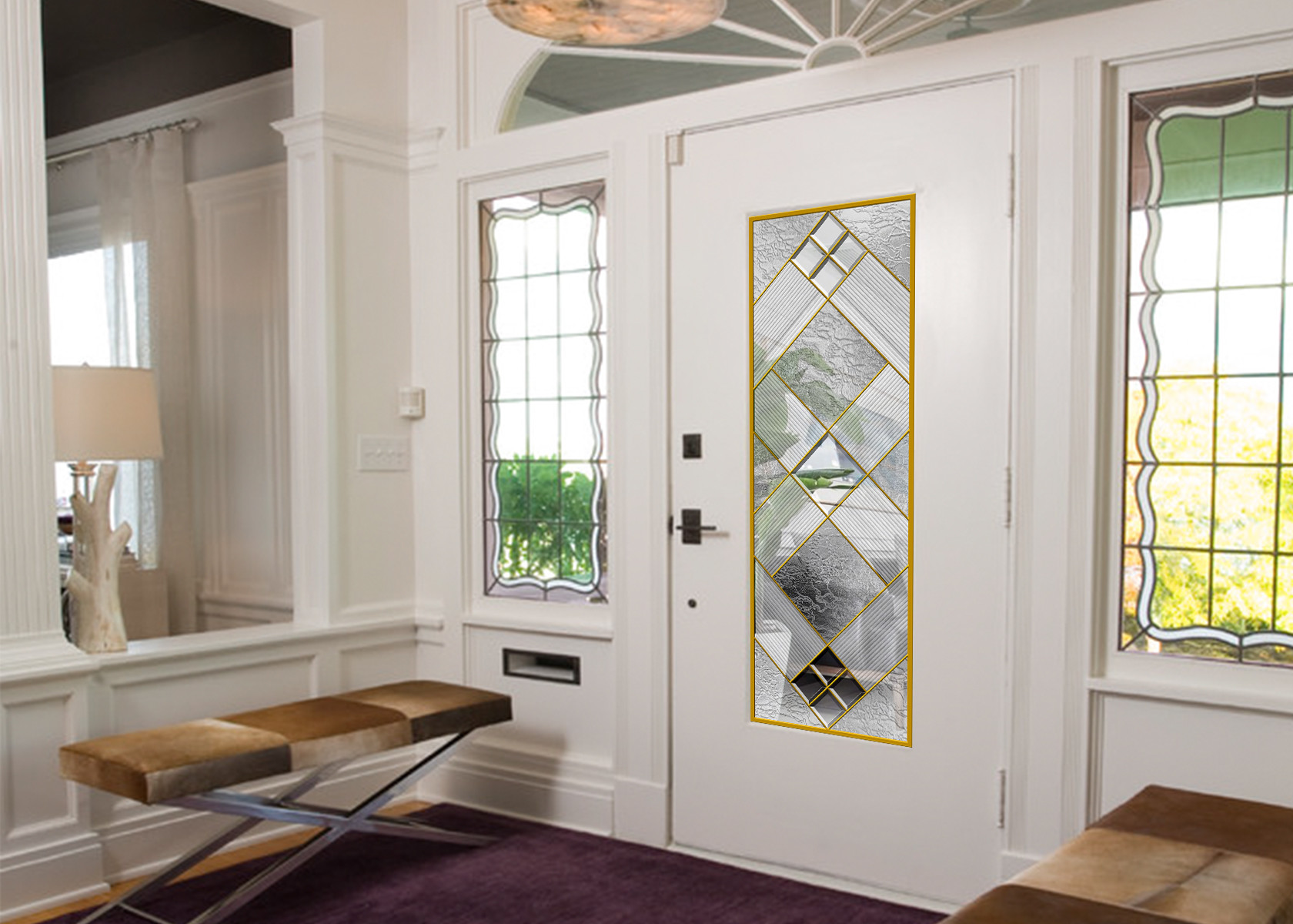 Original Artwork Architectural Decorative Stained Glass Door Panels Nouveau Art Deco for sale