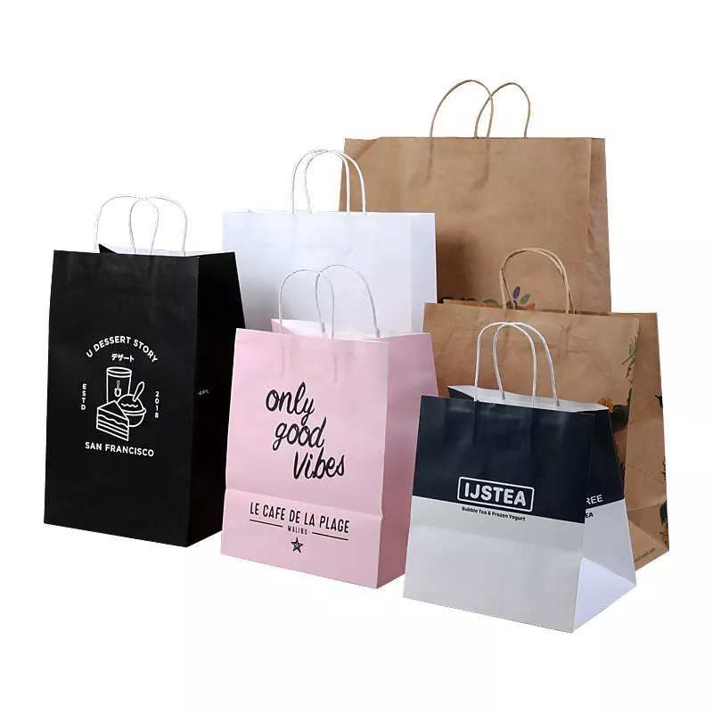 China Custom Logo 170gsm Recycled Take Away Paper Bag Packaging For Clothes on sale