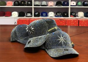 Cheap Custom made Bling metal thread ACE embroidery flower printing 6panel baseball caps hats wholesale