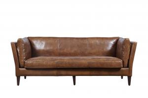 China Simple Loft Style Compact 3 Seater Brown Leather Couch Wood Legs Long Service Life on sale
