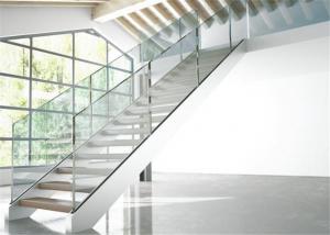 Cheap Double Side Plate Steel Structure Staircase Open Riser Indoor With Glass Railing wholesale