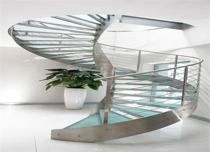 Cheap Residential Metal Spiral Staircase Stainless Steel Railing Laminated Glass Treads wholesale