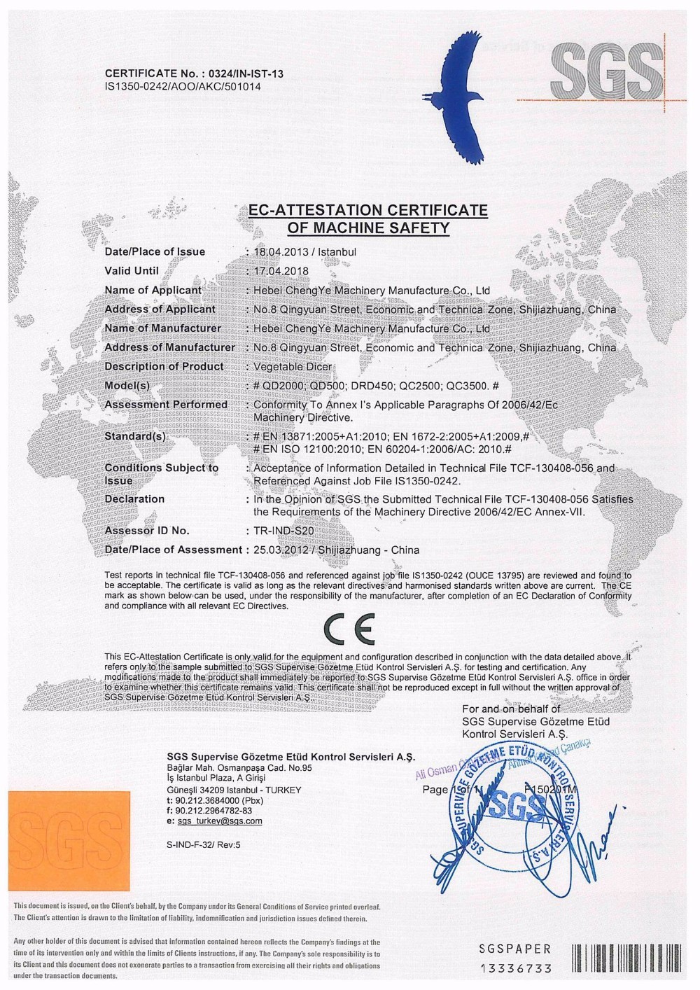 Hebei Chengye Intelligent Technology Co., Ltd. Certifications