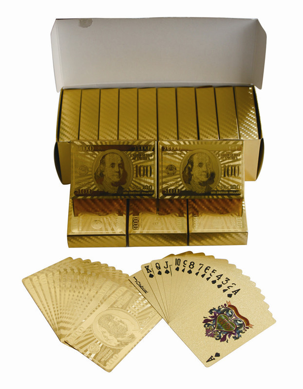 China 24K Luxury $100 Dollar costom Gold Playing Cards Poker Gift Box Set Certificate on sale