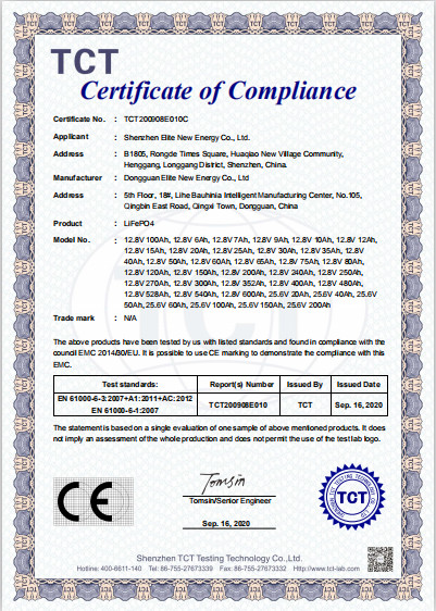 Shenzhen Elite New Energy Co., Ltd. Certifications