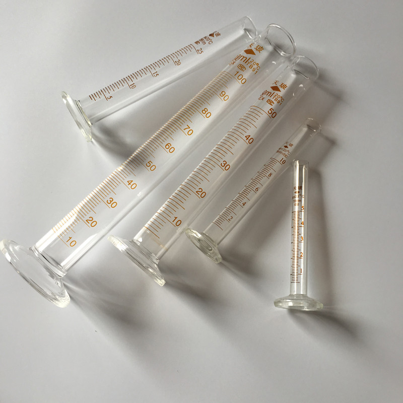 China Quality Lab Borosilicate 3.3 Glass Measuring Cylinder 5 ml/10 ml/25 ml/50 ml/100 ml /500 ml manufacturer in China lab gl on sale