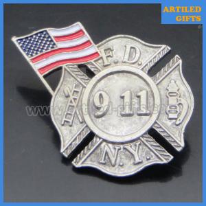 China Antique finish USA flag NEW YORK FIRE DEPARTMENT N.Y.F.D 911 lapel pins on sale
