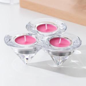 China Triple Glass Tealight Candle Holders Triangular Cone Shaped Trio Candle Holder on sale