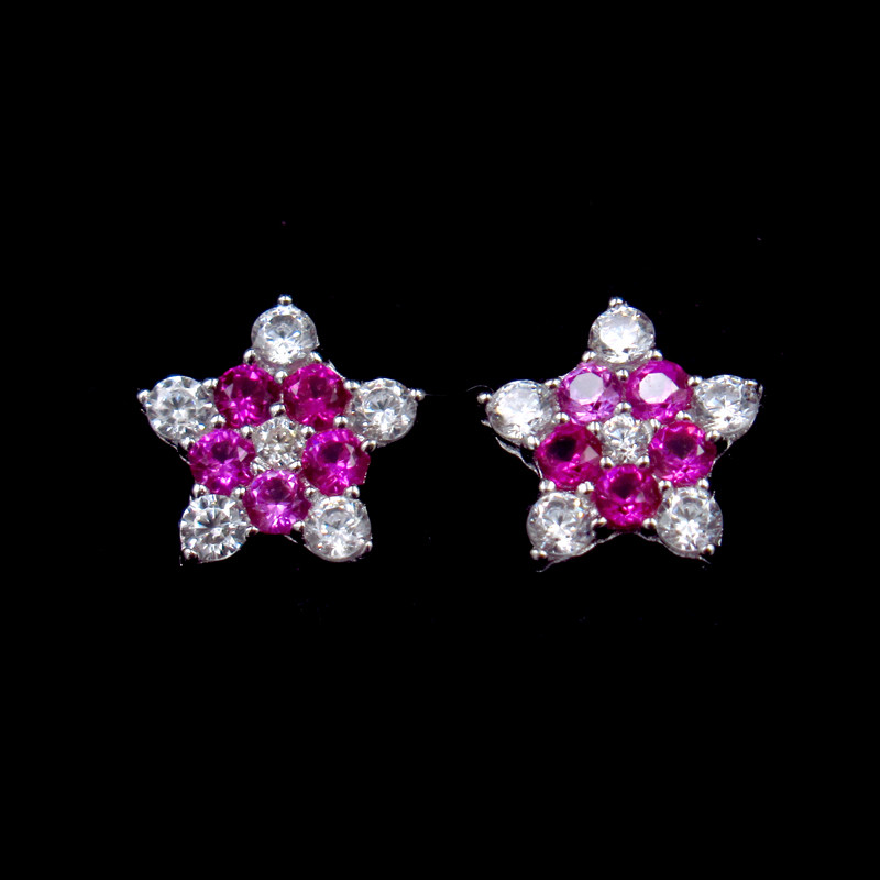 Quality Star Shape Silver Cubic Zirconia Earrings Pure 925 Silver Custom Color for sale