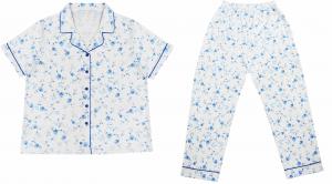 Cheap Cute Blue Floral Printed Womens Pyjama Sets / Ladies Nightwear Shorts Set For Autumn wholesale