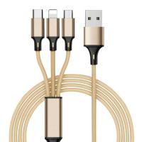China Nylon braided USB cable 3 in 1 cell phone charging cable for android/iphone/huawei for sale
