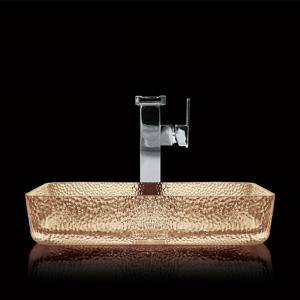 China Light Tea Toilet Hand Wash Basin Crystal Vessel Rectangular Bathroom Sink on sale