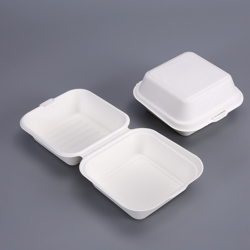 China 6 Inches Sugarcane Burger Bagasse Take Away Lunch Box Biobased Biodegradable on sale