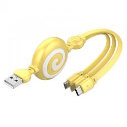 China Fashionable 3 In 1 Retractable USB Cable V8 Type C 8 Pin Port Fast Charging For for sale