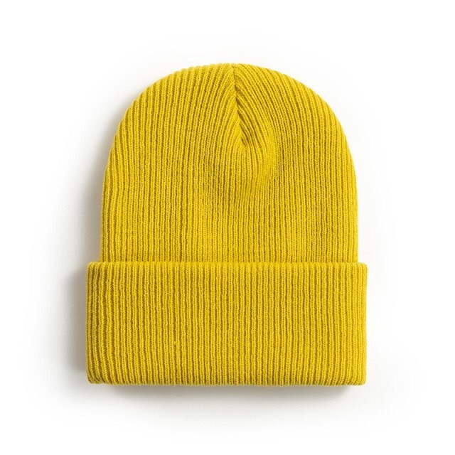 Cheap Yellow  Knitted Fluorescent Beanie Bonnet Hat Cuffed Plain Skull wholesale