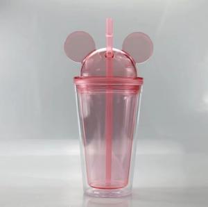 Cheap Double Wall Acrylic Cups BPA Free 16oz Plastic Dome Mouse Ears Lid wholesale