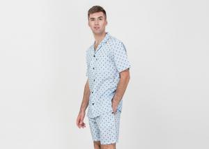 Cheap Anti Shrink Mens Button Down Pajamas , Mens Loungewear Shorts Sets Blue Color wholesale