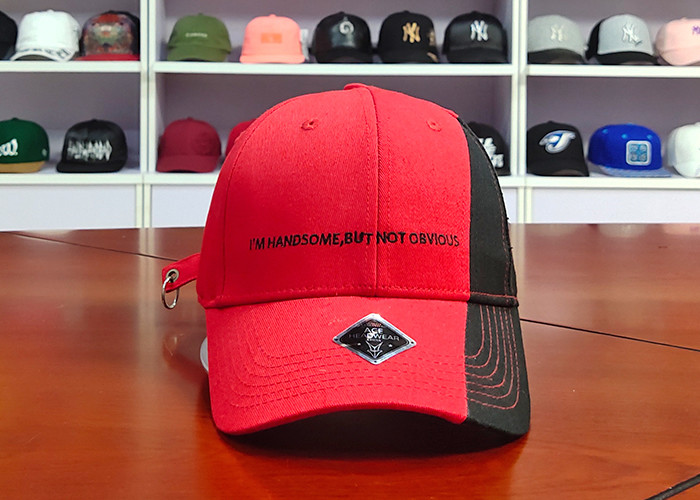 Cheap 2020 Special desig black and red Color Customize Metal embroidery Logo baseball sports Hats Caps wholesale