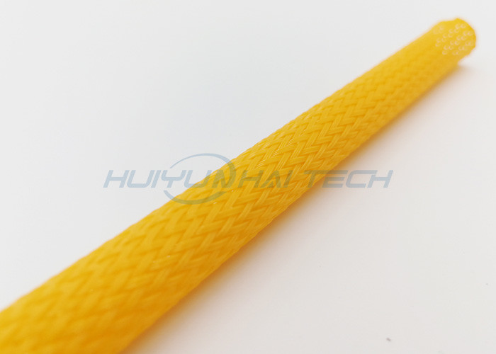 Yellow PET Braided Sleeving , Flame Proof Wrap Around Braided Sleeving for sale