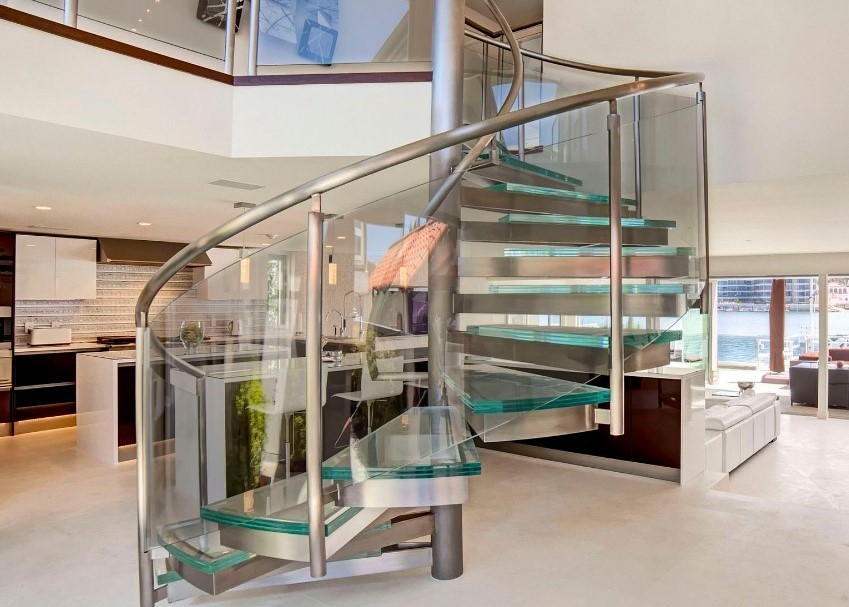 Cheap Tempered Glass Space Saving Spiral Staircase , Decorative Loft Spiral Staircase wholesale