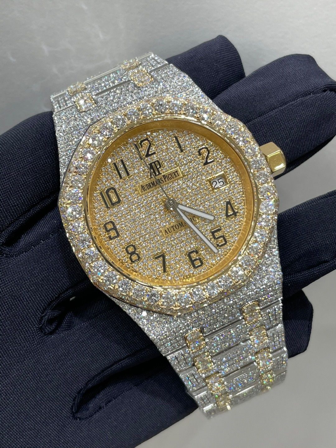 China Skeleton Men Lab Diamond Wrist Watch Swiss Moment Moissanite Studded Iced Out on sale