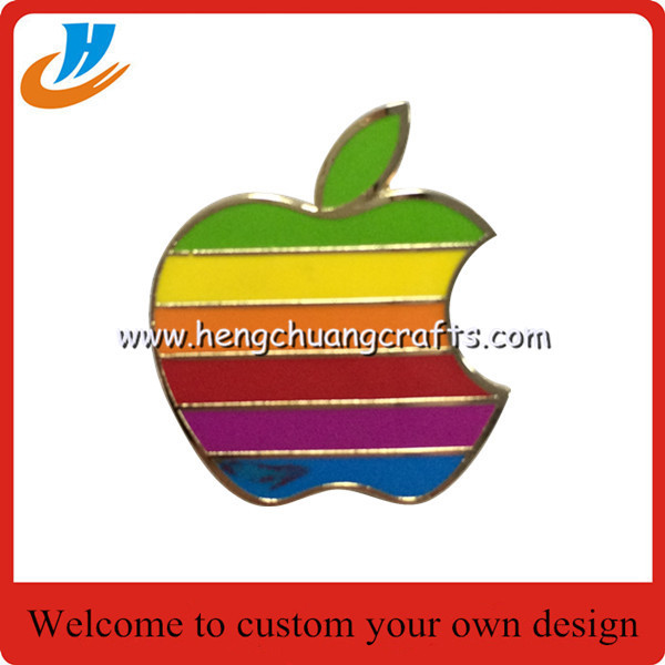 Cheap Apple shape metal badge,Apple lapel pin with button high quality wholesale wholesale