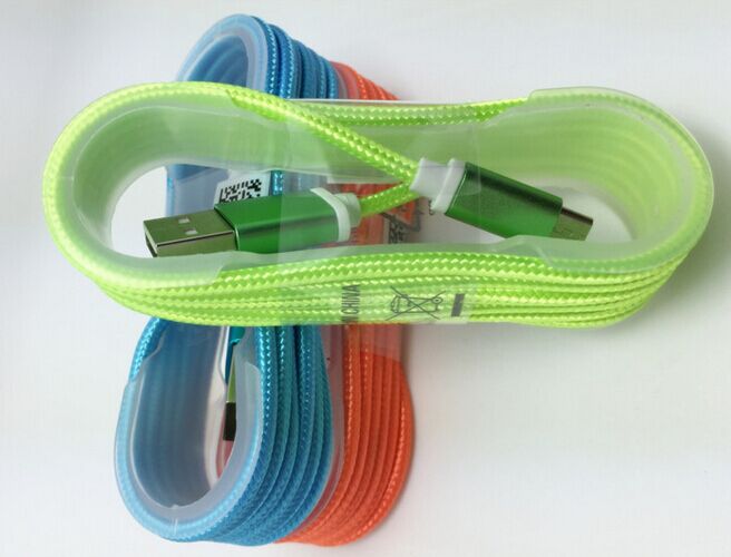 Braided USB Charging Cable For Samsung iphone HTC Sony LG Micro USB Wire Metal Head Plug