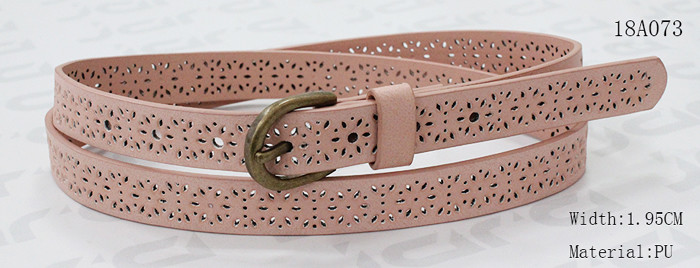 Cheap Old Brass Buckle Pink PU Ladies Stretch Belts With Punching Patterns wholesale