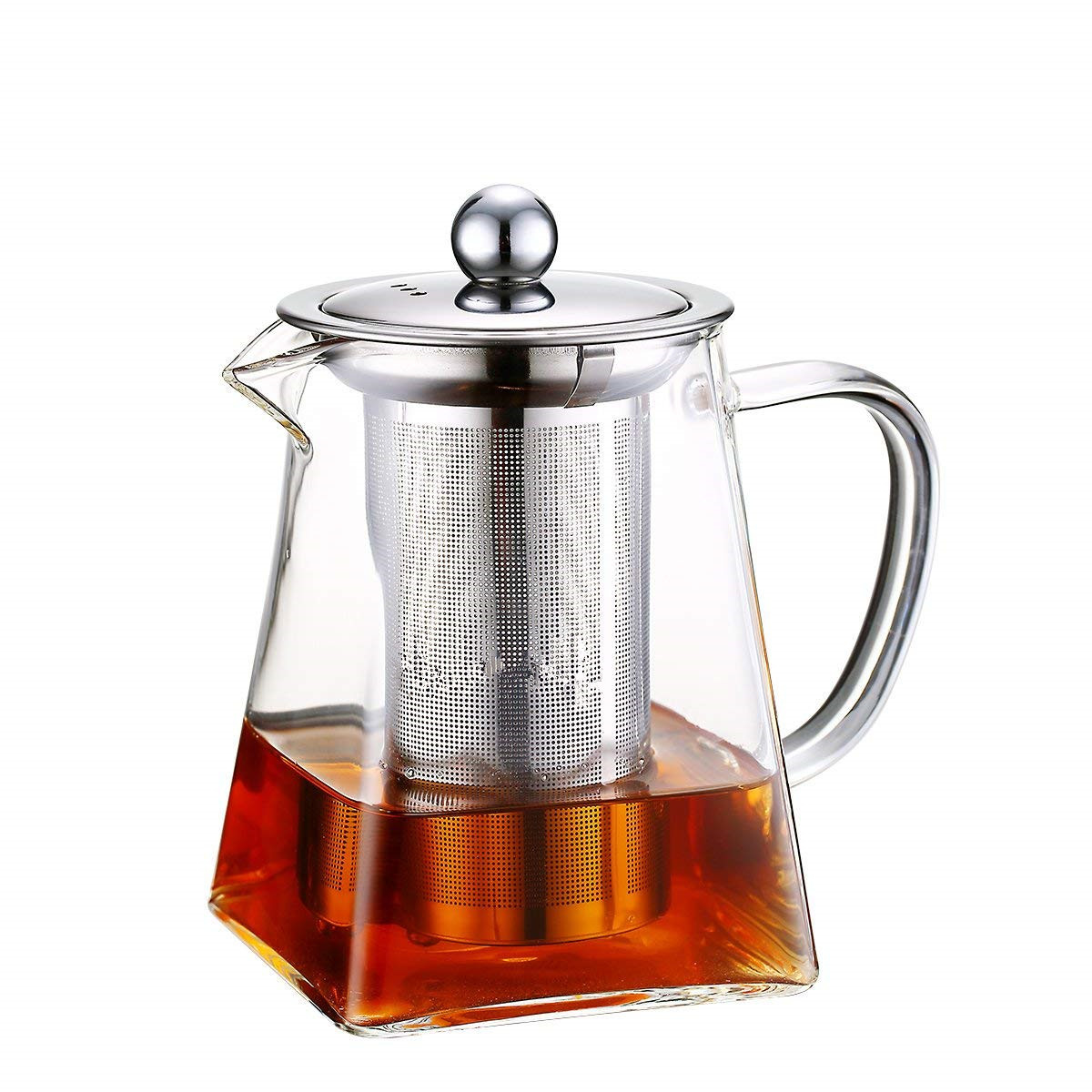 China Christmas present 750ml square shape pyrex glass teapot with infuser on sale
