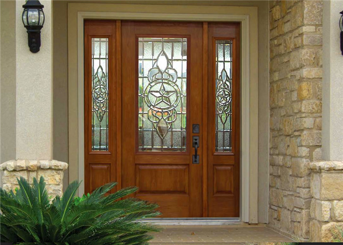 Cheap Exterior Solid Wood Door Front Entry Inswing / Outswing Opening With Sidelites Open Door wholesale
