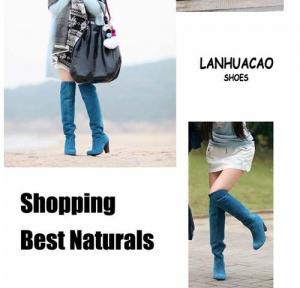 China New arrival Women lady blue high thick heel party knee boots shoes US5-8 BO17 on sale