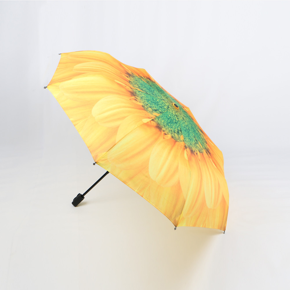 Cheap Lightweight Orange Three Fold Umbrella Custom Digital Printing Flower Print Inside wholesale